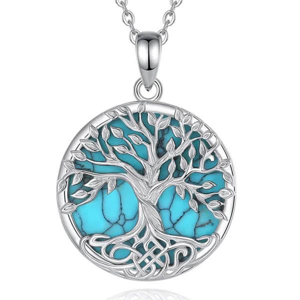 collier arbre de vie turquoise en argent