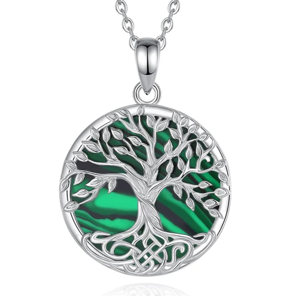 collier arbre de vie en malachite et argent