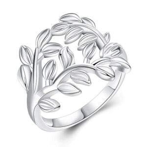 bague arbre de vie feuilles argentées