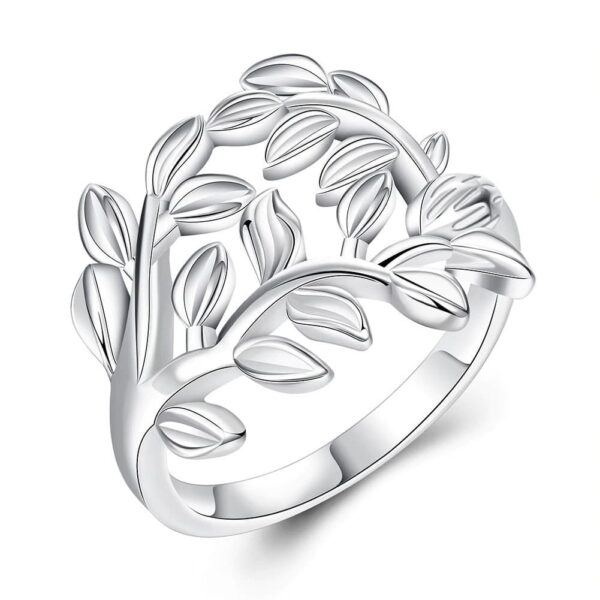 bague arbre de vie feuilles argentées