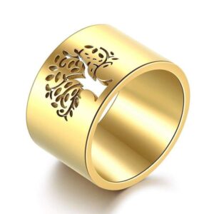 bague arbre de vie or jaune acier