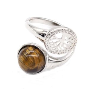 bague arbre de vie pierre œil-de-tigre
