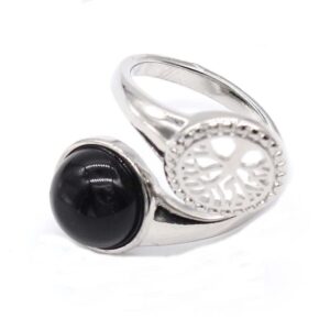 bague arbre de vie pierre onyx noir