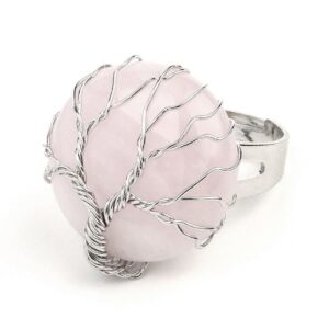 bague arbre de vie quartz rose