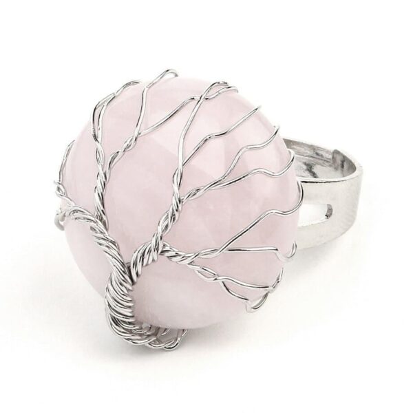 bague arbre de vie quartz rose