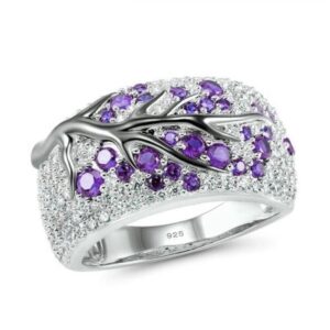bague arbre de vie zirconium violet