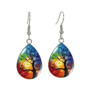 boucles d’oreilles arbre de vie coloré
