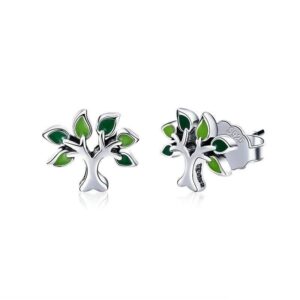boucles d'oreilles arbre de vie feuilles vertes