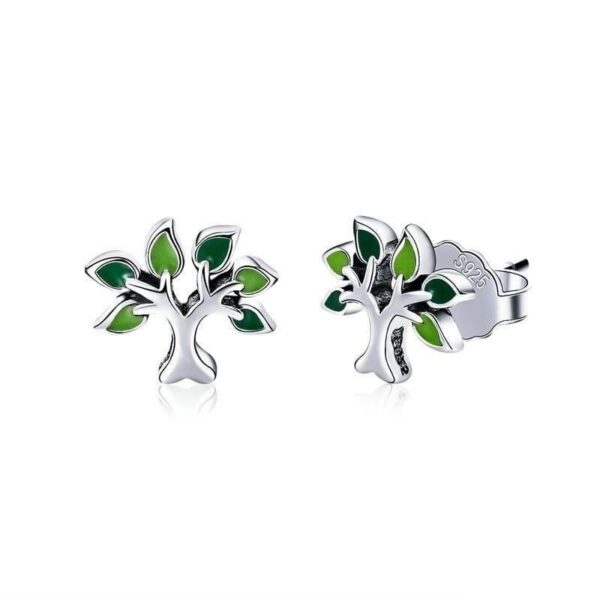 boucles d'oreilles arbre de vie feuilles vertes