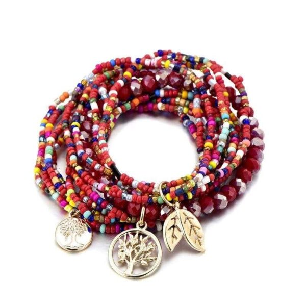 bracelet arbre de vie bohème rouge