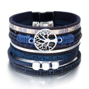 bracelet arbre de vie cuir bleu