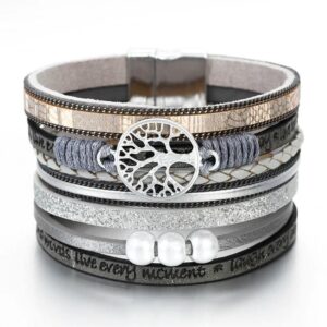 bracelet arbre de vie cuir gris