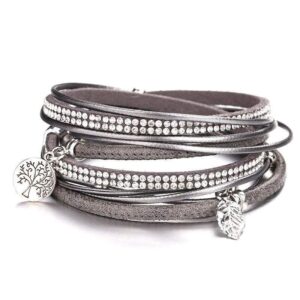 bracelet arbre de vie femme cuir gris