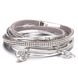bracelet arbre de vie femme cuir silver