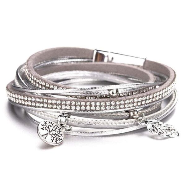 bracelet arbre de vie femme cuir silver