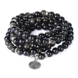 bracelet arbre de vie mala de protection 108 perles obsidienne