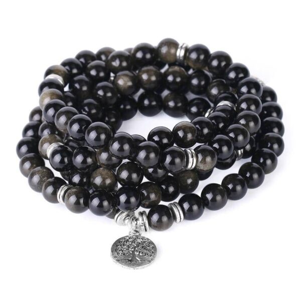 bracelet arbre de vie mala de protection 108 perles obsidienne