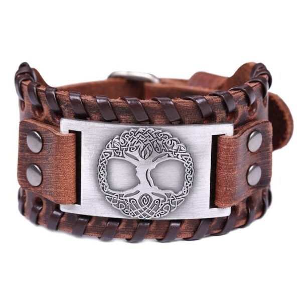 bracelet de force viking cuir arbre de vie